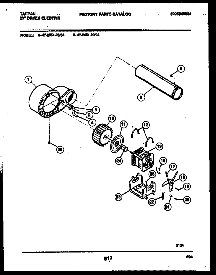 BLOWER AND DRIVE PARTS Diagram and Parts List for 47-2451-23-04  Tappan Dryer