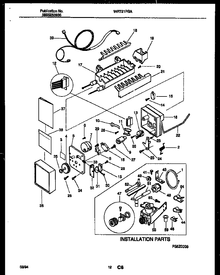 ICE MAKER / INSTALLATION Diagram and Parts List for WRT21FGAZ1  Frigidaire Refrigerator