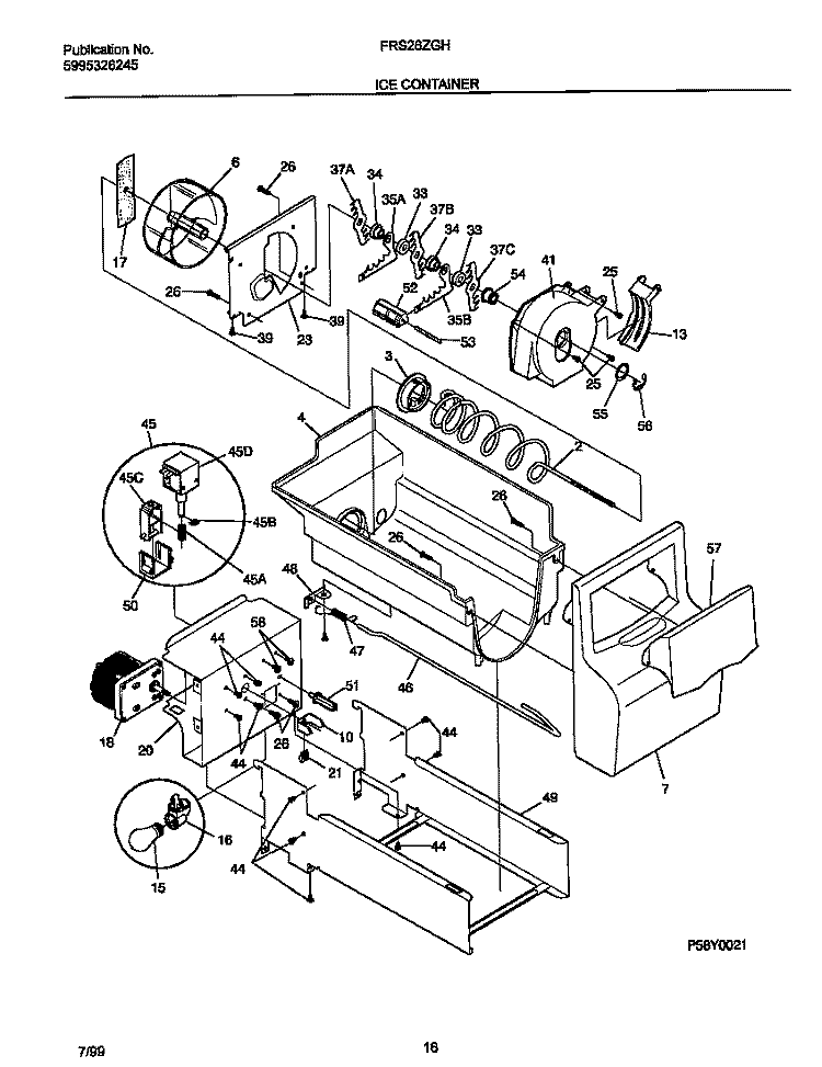 ICE CONTAINER Diagram and Parts List for FRS26ZGHB1  Frigidaire Refrigerator