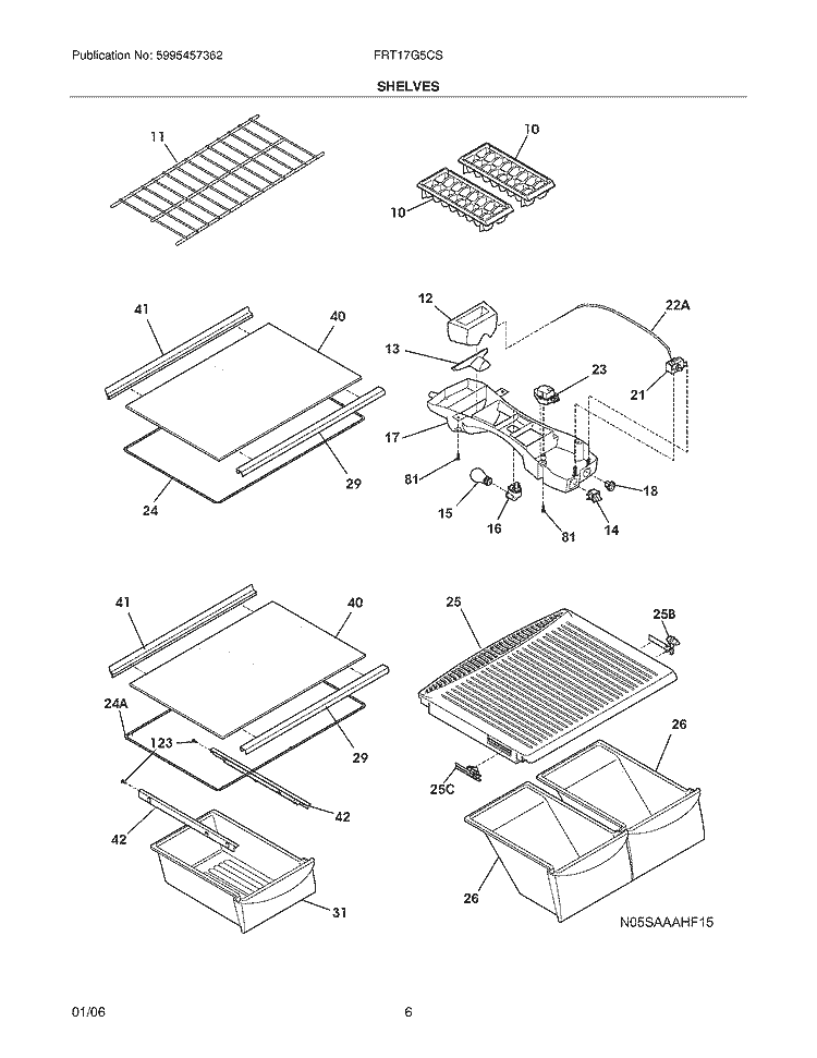 SHELVES Diagram and Parts List for FRT17G5CSKA  Frigidaire Refrigerator