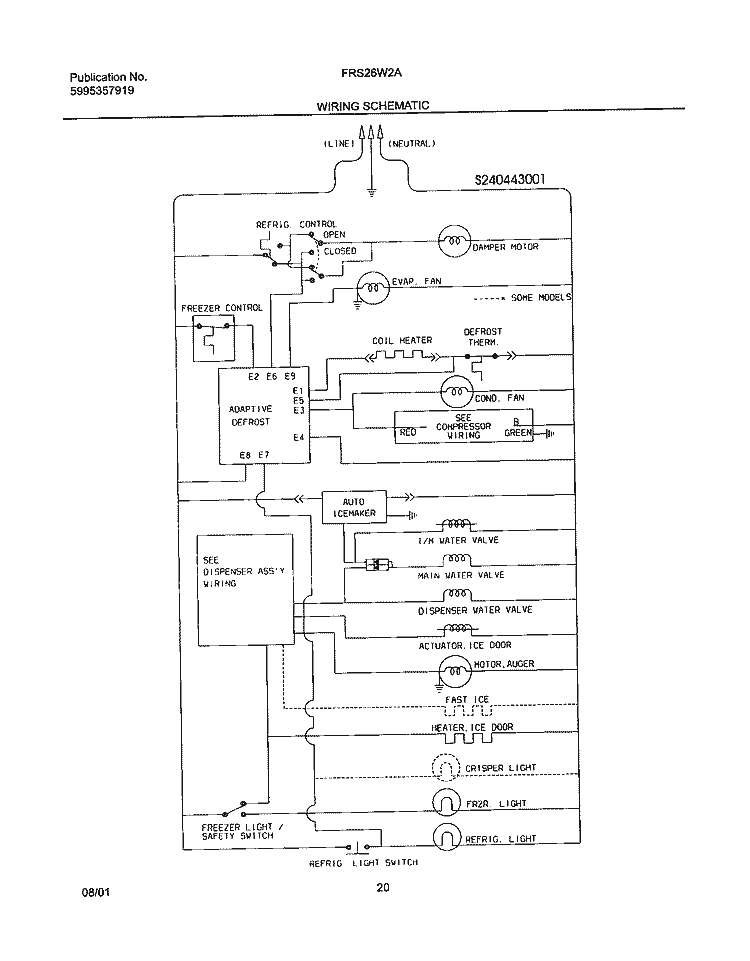WIRING SCHEMATIC Diagram and Parts List for FRS26W2AQ1  Frigidaire Refrigerator