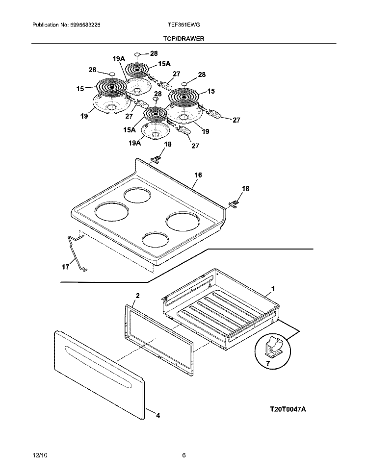 TOP/DRAWER Diagram and Parts List for TEF351EWG  Tappan Range