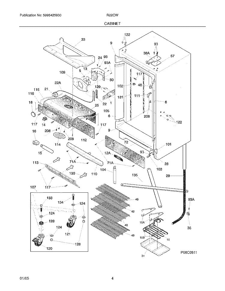 CABINET Diagram and Parts List for R22CW12  Frigidaire Refrigerator