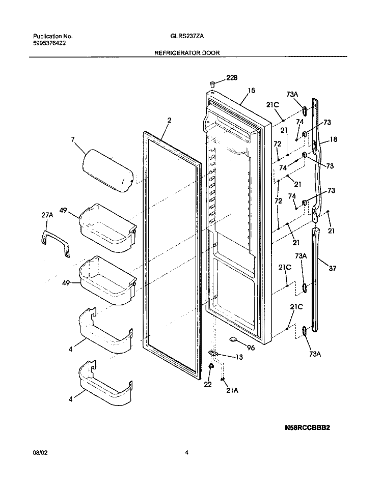 REFRIGERATOR DOOR Diagram and Parts List for GLRS237ZAW6  Frigidaire Refrigerator