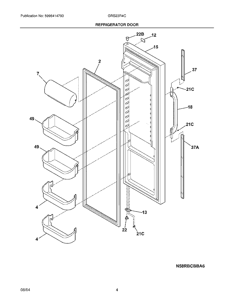 REFRIGERATOR DOOR Diagram and Parts List for GRS23R4CQ5  Gibson Refrigerator