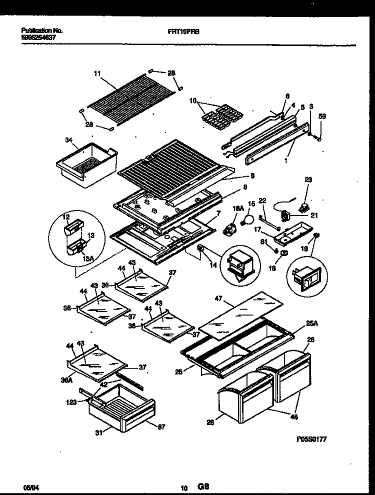 SHELVES AND SUPPORTS Diagram and Parts List for FRT19PRBD1  Frigidaire Refrigerator