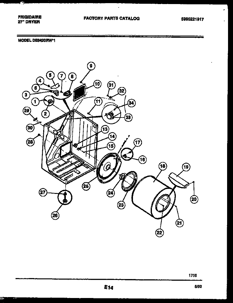 CABINET AND COMPONENT PARTS Diagram and Parts List for DE6420RW1  Frigidaire Dryer