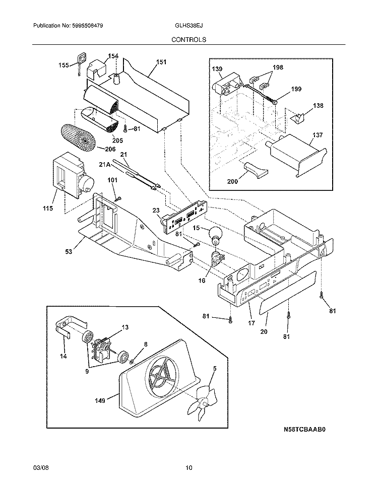 CONTROLS Diagram and Parts List for GLHS38EJPB0  Frigidaire Refrigerator