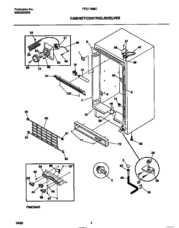 CABINET / CONTROLS / SHELVES Diagram and Parts List for FFU17M8CW1  Frigidaire Freezer