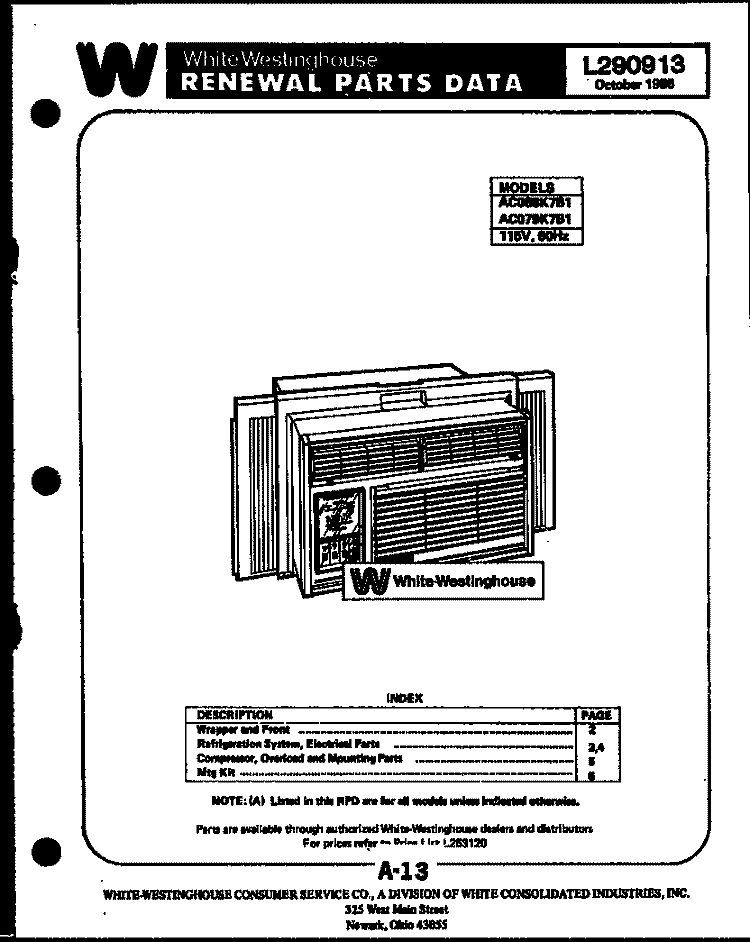 COVER Diagram and Parts List for WFC05M2AW0  Frigidaire Freezer