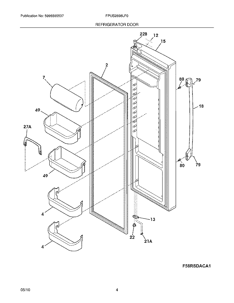 REFRIGERATOR DOOR Diagram and Parts List for FPUS2698LF0  Frigidaire Refrigerator
