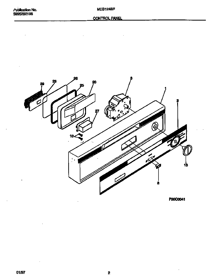 CONTROL PANEL Diagram and Parts List for MDB124BFR1  Frigidaire Dishwasher