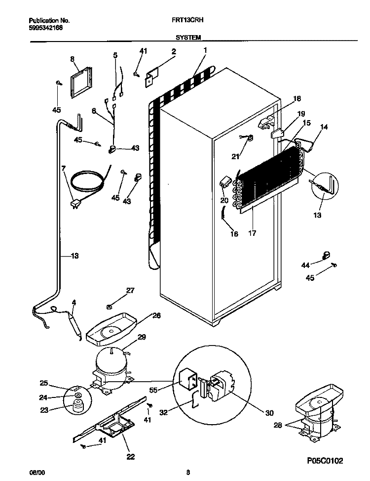 SYSTEM Diagram and Parts List for FRT13CRHW1  Frigidaire Refrigerator