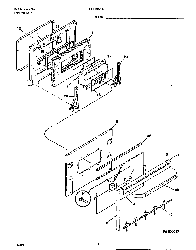 DOOR Diagram and Parts List for FES367CETA  Frigidaire Range