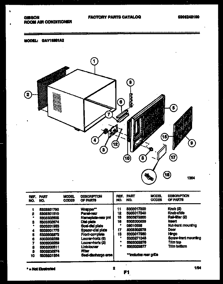 CABINET PARTS Diagram and Parts List for GAV158S1A2  Gibson Air Conditioner