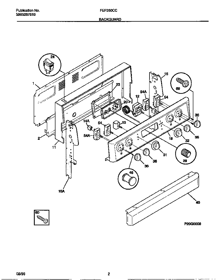 BACKGUARD Diagram and Parts List for FEF350CCTF  Frigidaire Range