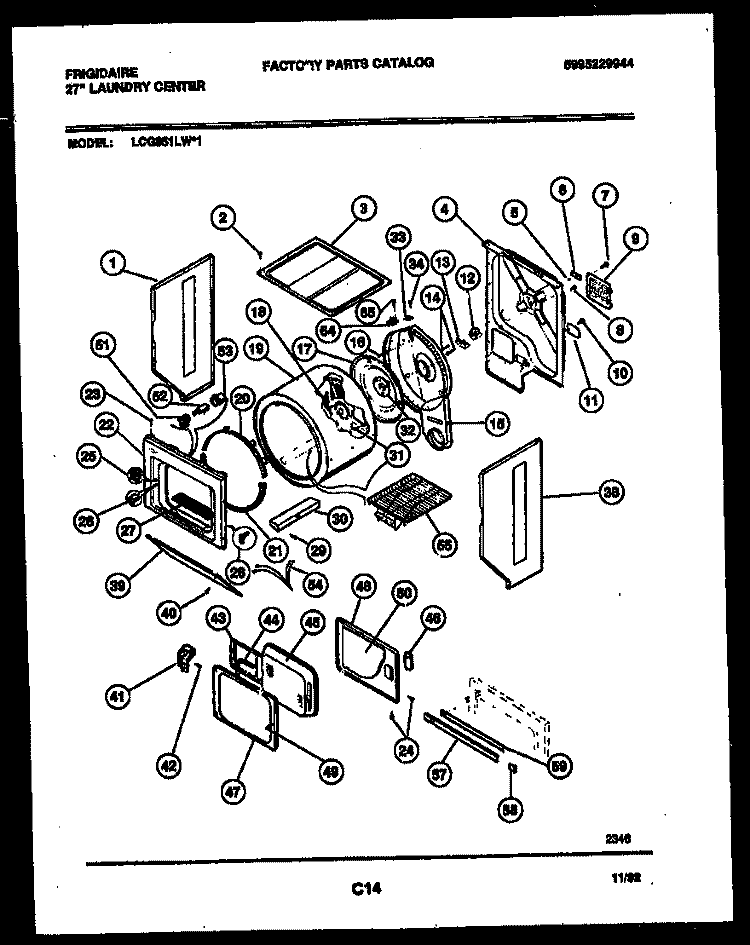 CABINET AND COMPONENT PARTS Diagram and Parts List for LCG851LW1  Frigidaire Washer Dryer Combo