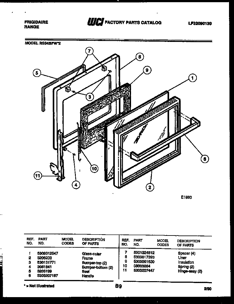 DOOR PARTS Diagram and Parts List for RS34BFW2  Frigidaire Range