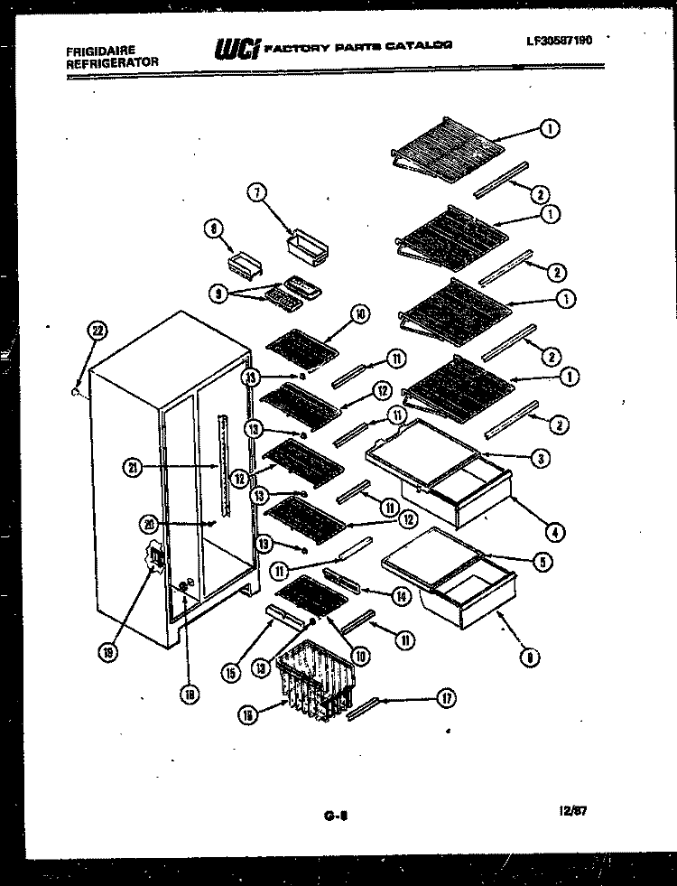SHELVES AND SUPPORTS Diagram and Parts List for FPCI19VMA3  Frigidaire Refrigerator