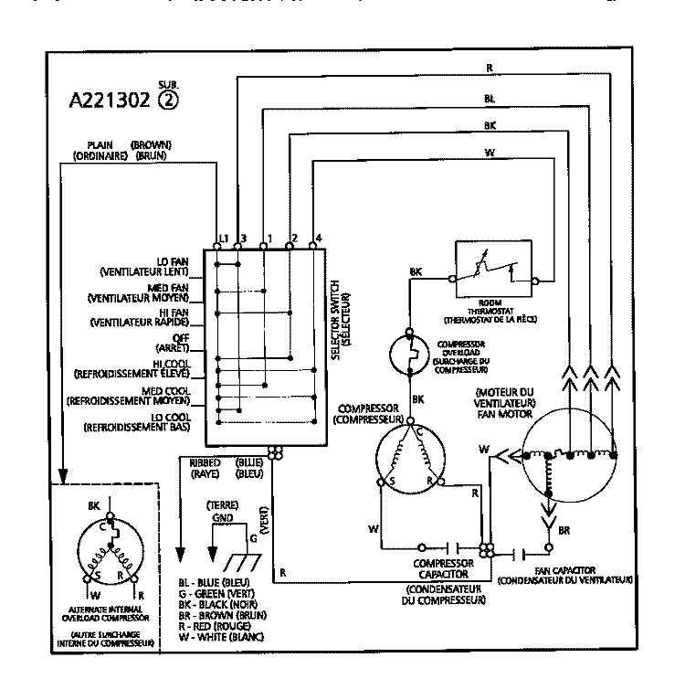 WIRING DIAGRAM Diagram and Parts List for WAC063T7A5  Frigidaire Air Conditioner