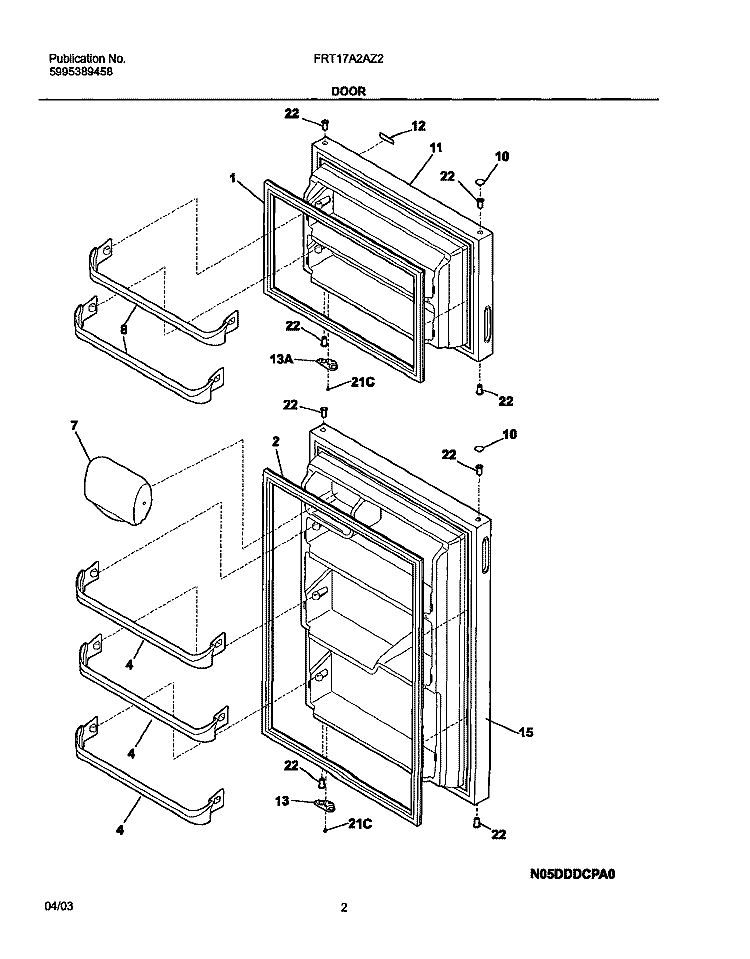 DOOR Diagram and Parts List for FRT17A2AZ2  Frigidaire Refrigerator