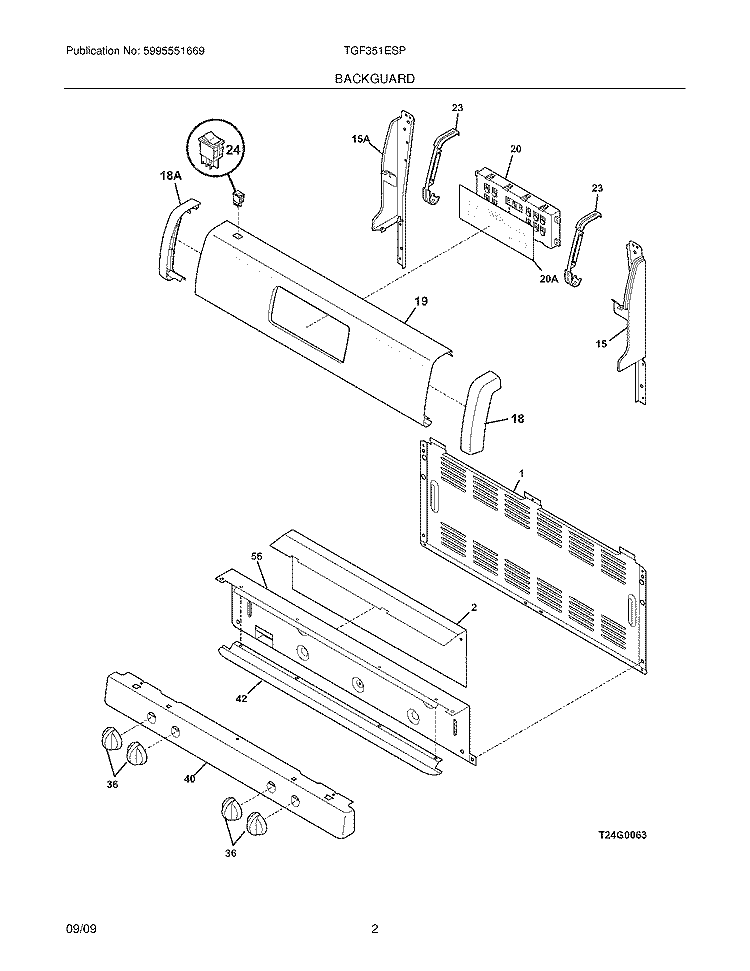 BACKGUARD Diagram and Parts List for TGF351ESP  Tappan Range