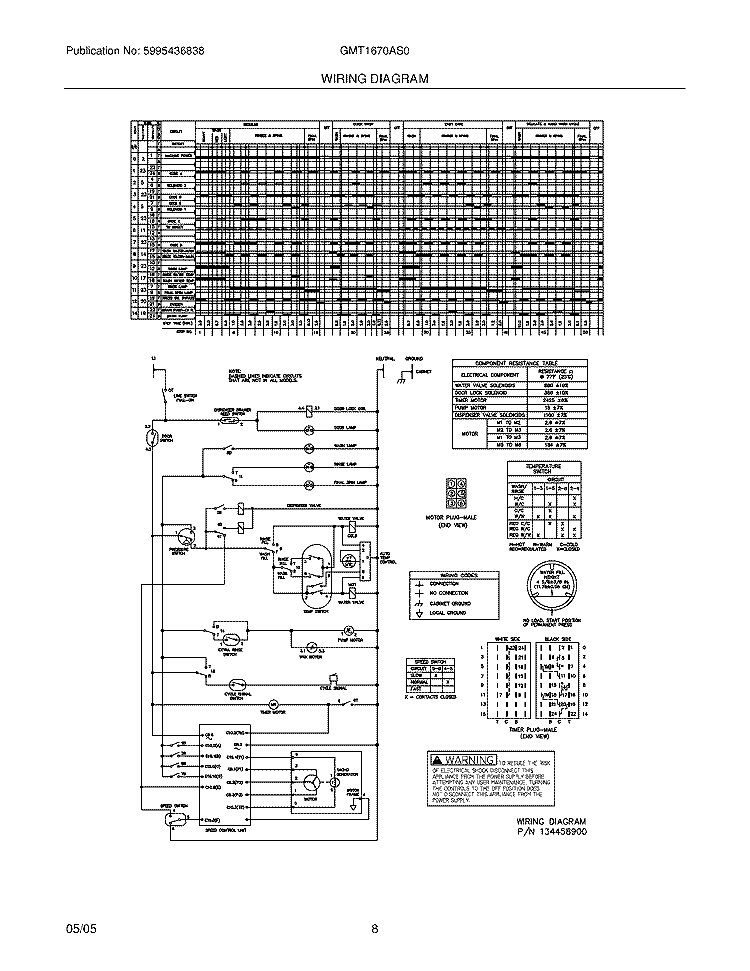 WIRING DIAGRAM Diagram and Parts List for GMT1670AS0  Frigidaire Washer