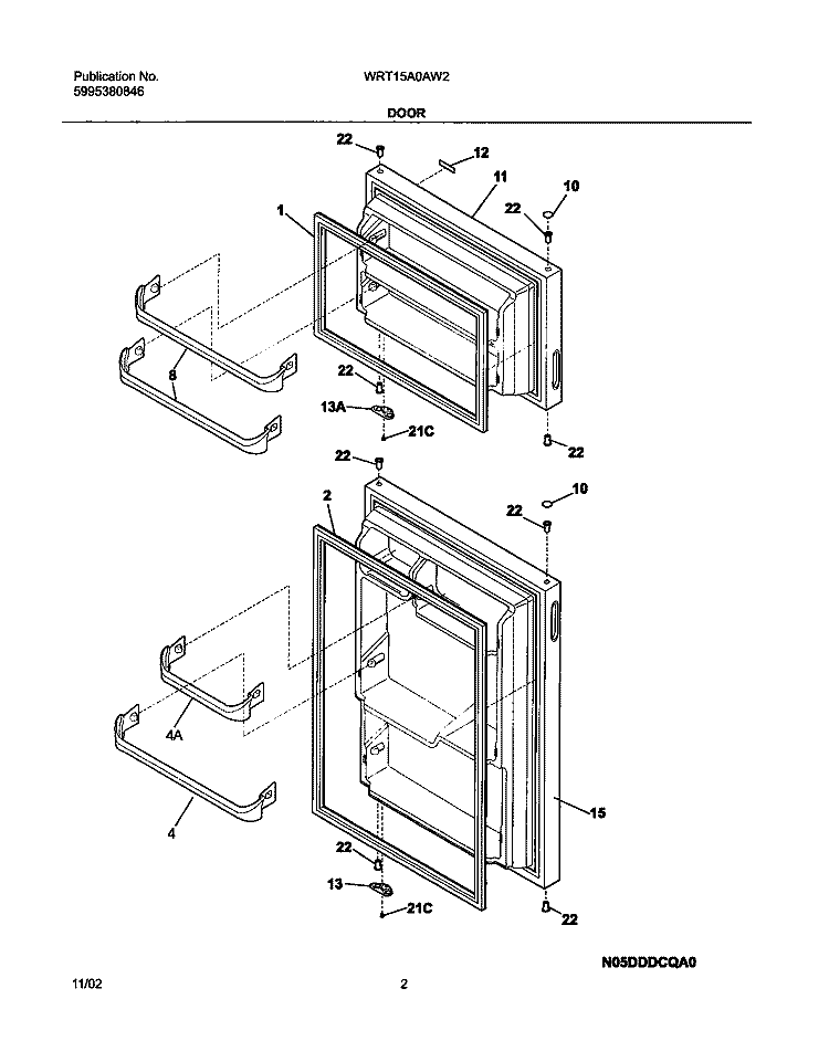 DOORS Diagram and Parts List for WRT15A0AW2  Westinghouse Refrigerator