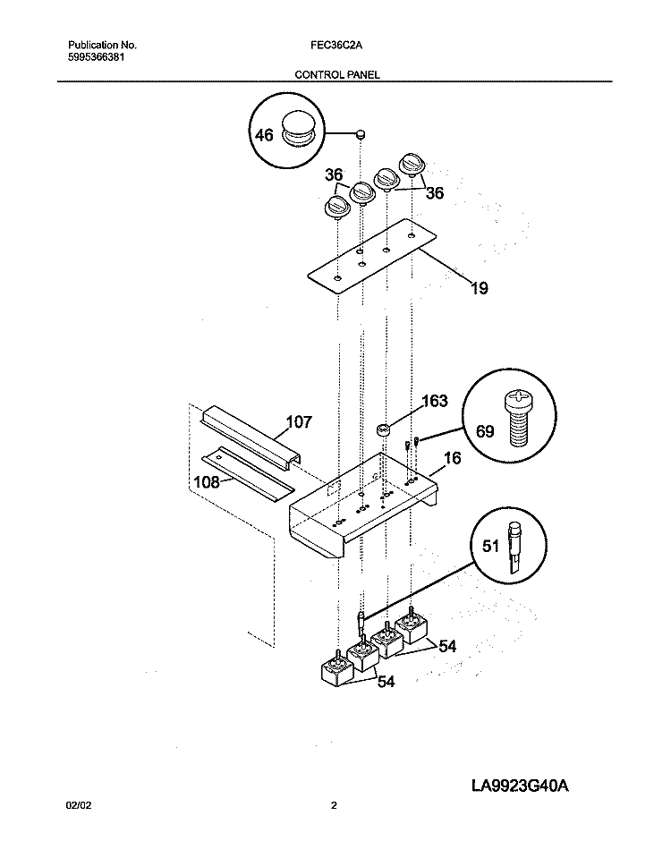 CONTROL PANEL Diagram and Parts List for FEC36C2ASB  Frigidaire Cooktop