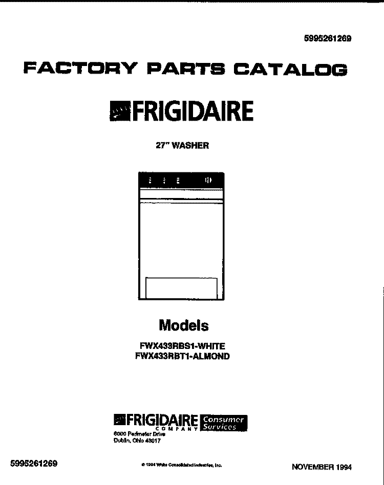 27`` WASHER Diagram and Parts List for FWX433RBS1  Frigidaire Washer