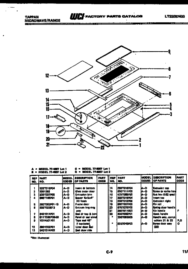 TOP DOOR PARTS Diagram and Parts List for 77-4957-66-01  Tappan Range