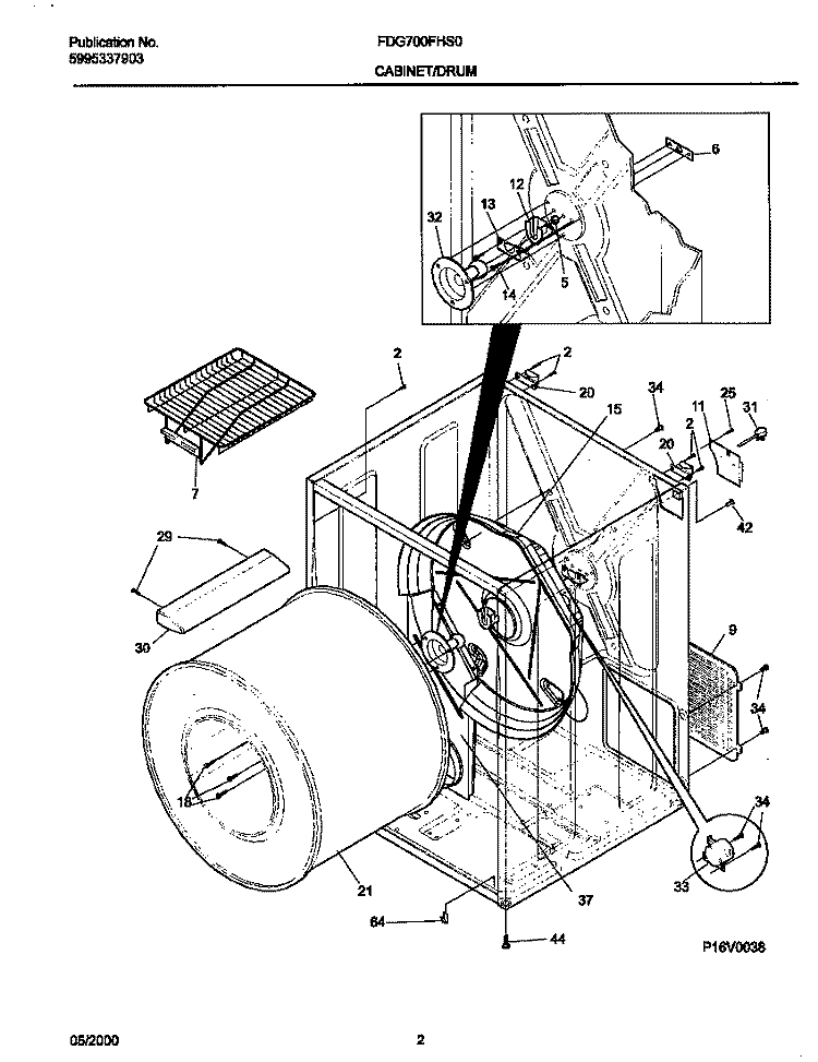DRY CAB, DRUM Diagram and Parts List for FDG700FHS0  Frigidaire Dryer