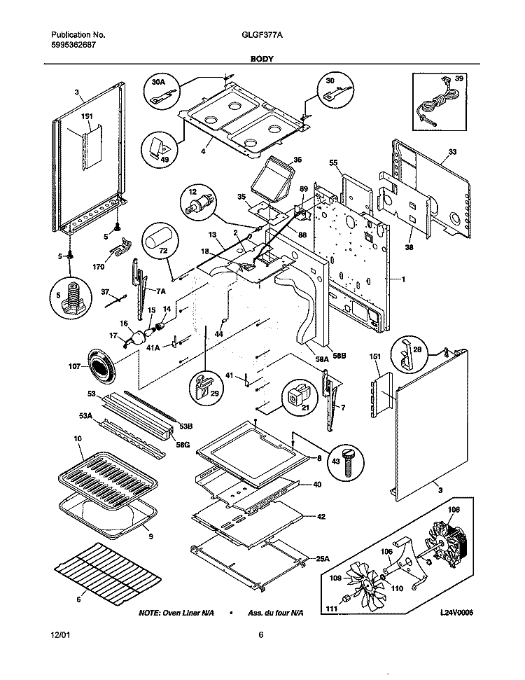 BODY Diagram and Parts List for GLGF377AQD  Frigidaire Range
