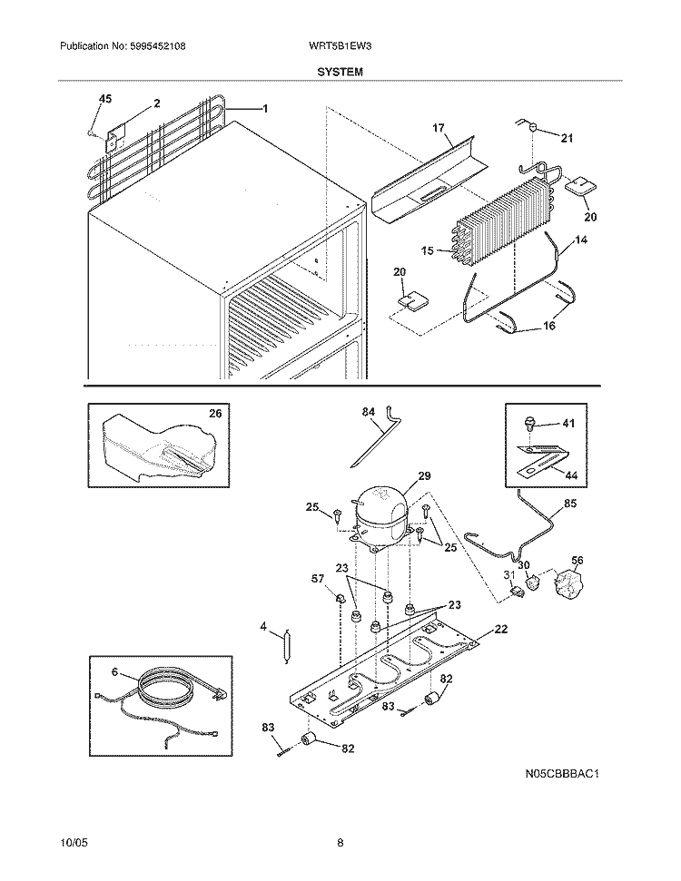 SYSTEM Diagram and Parts List for WRT5B1EW3  Westinghouse Refrigerator