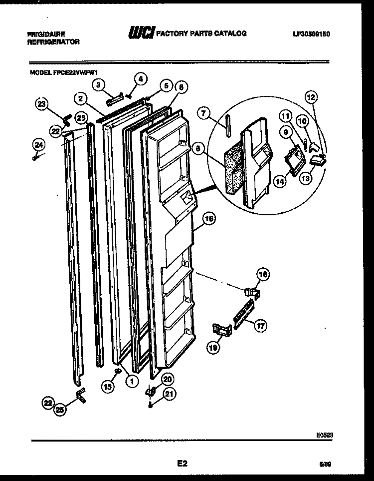 FREEZER DOOR PARTS Diagram and Parts List for FPCE22VWFA1  Frigidaire Refrigerator