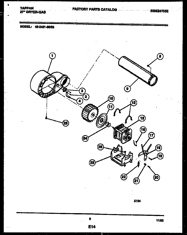BLOWER AND DRIVE PARTS Diagram and Parts List for 49-2451-23-03  Tappan Dryer