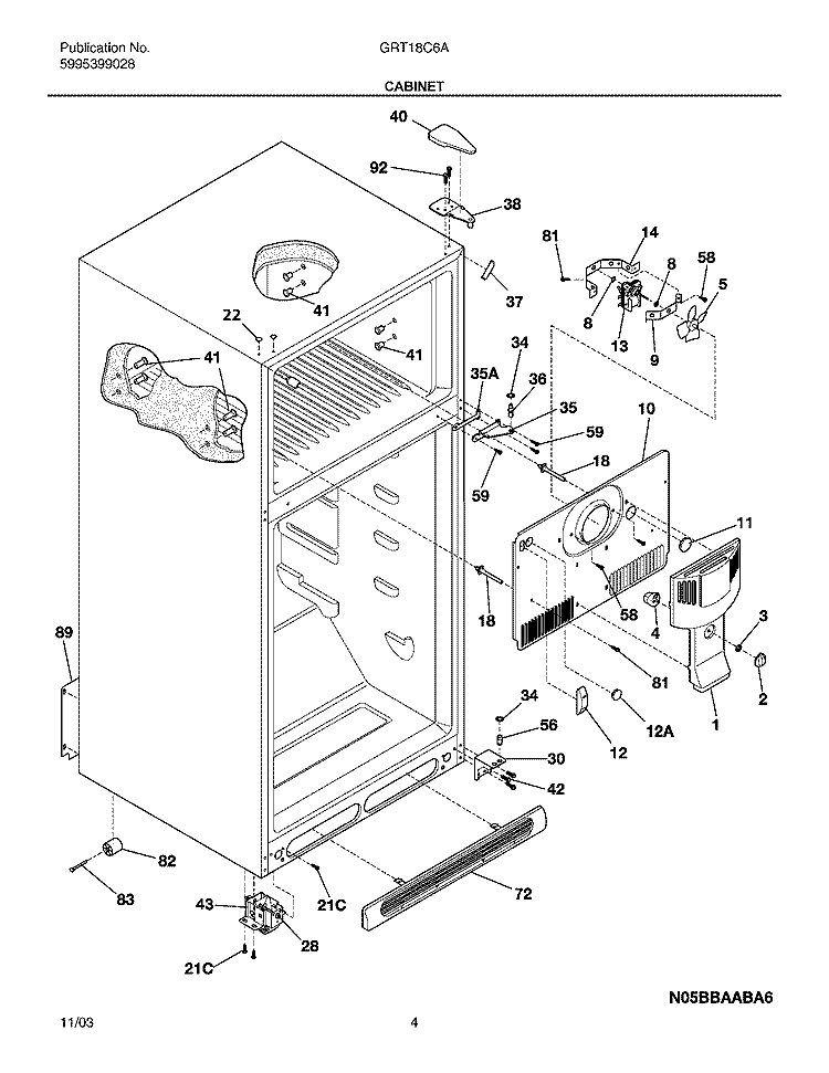 CABINET Diagram and Parts List for GRT18C6AW9  Gibson Refrigerator