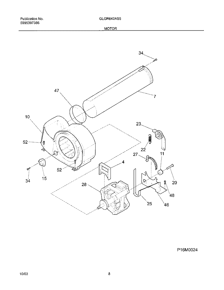 MOTOR Diagram and Parts List for GLGR642AS5  Frigidaire Dryer