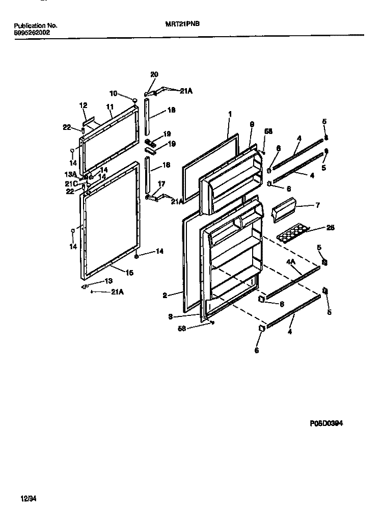 DOOR Diagram and Parts List for MRT21PNBW2  Frigidaire Refrigerator