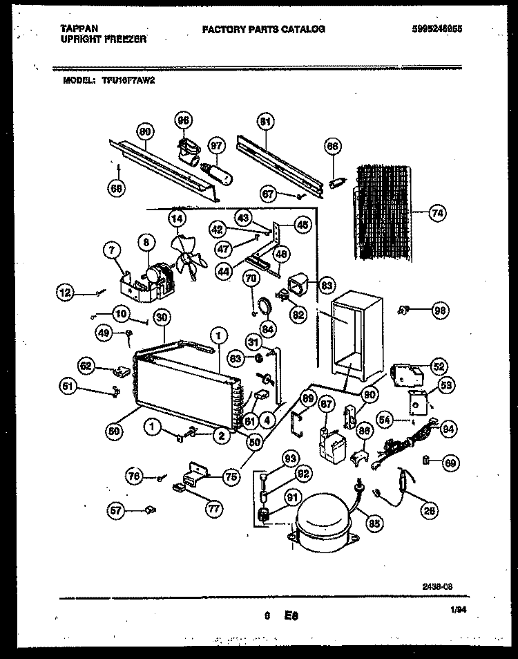SYSTEM AND ELECTRICAL PARTS Diagram and Parts List for TFU16F7AW2  Tappan Freezer