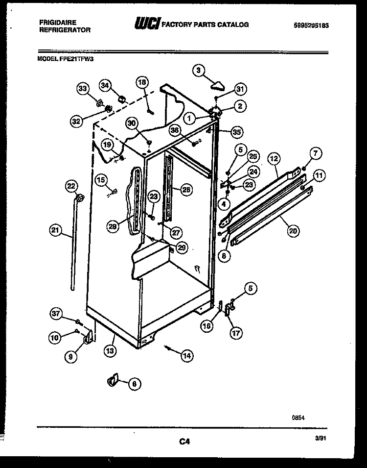 CABINET PARTS Diagram and Parts List for FPE21TFA3  Frigidaire Refrigerator