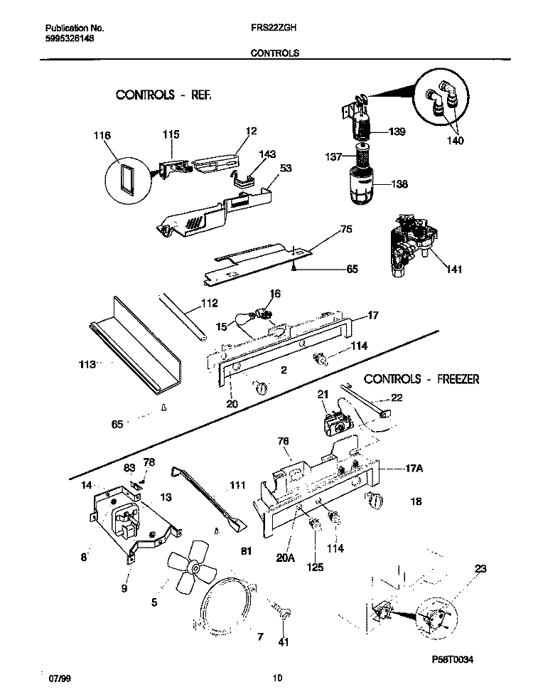 CONTROLS Diagram and Parts List for FRS22ZGHD1  Frigidaire Refrigerator
