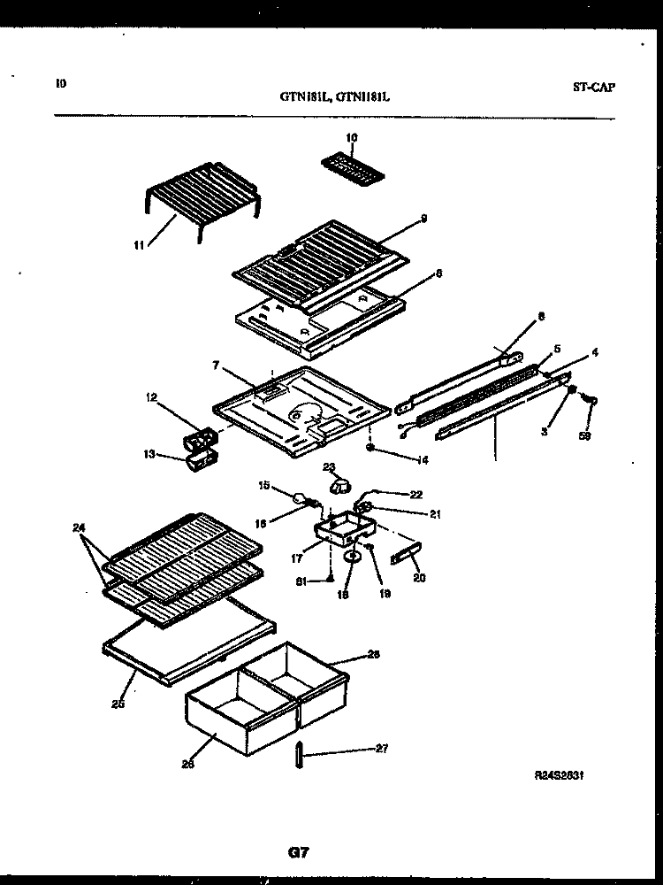 SHELVES AND SUPPORTS Diagram and Parts List for GTNI181WLW0  Uni Refrigerator