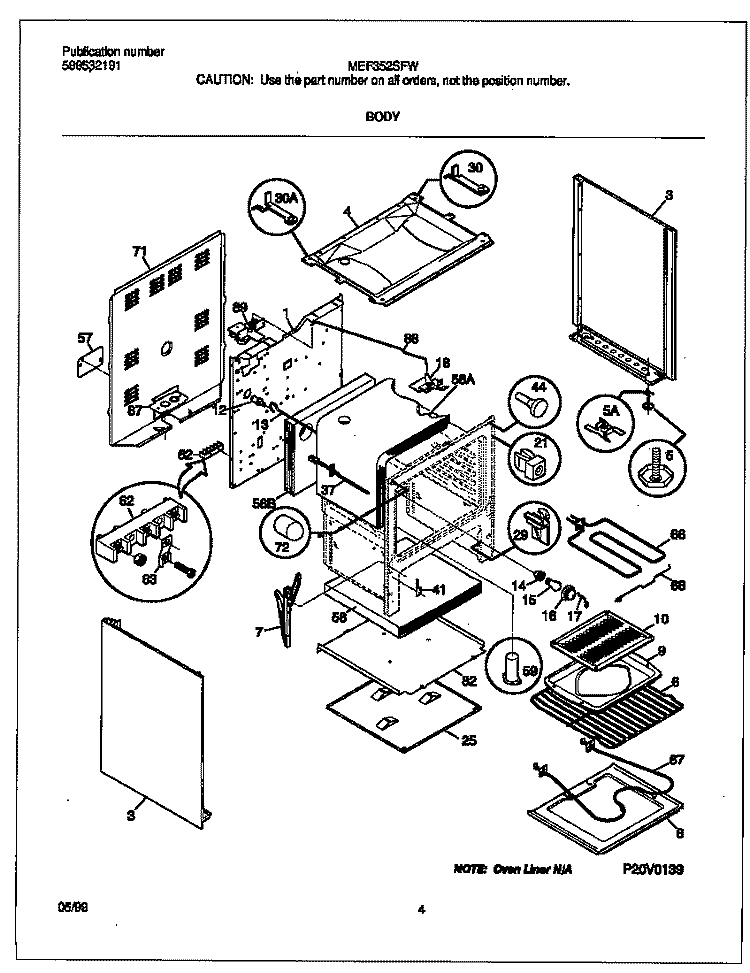 BODY Diagram and Parts List for MEF352SFWB  Frigidaire Range