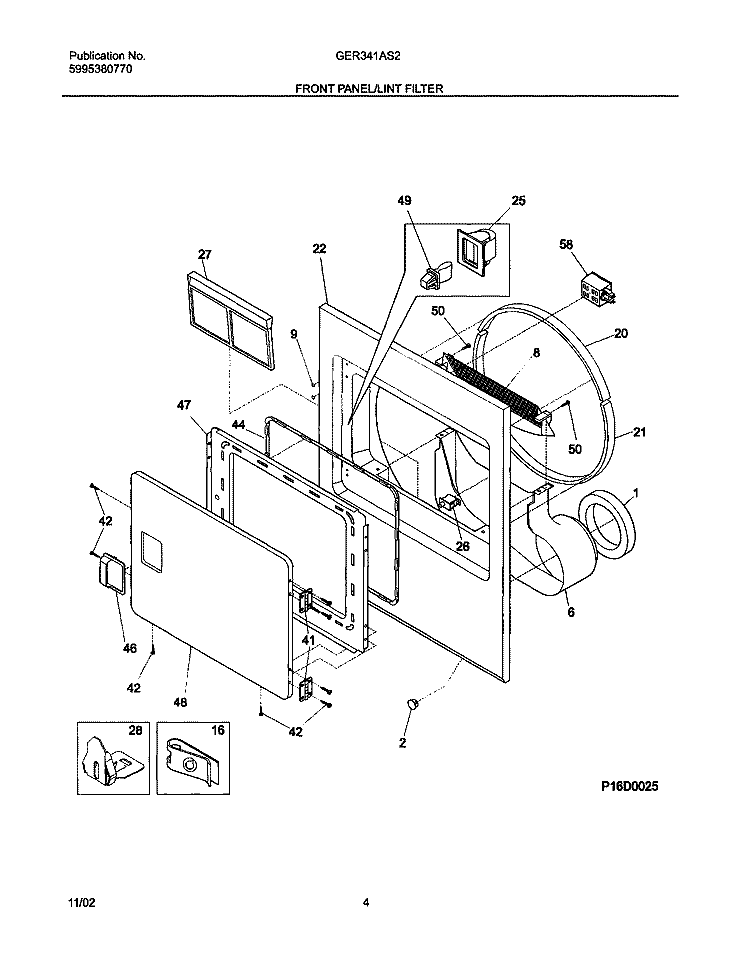 FRONT PANEL / LINT FILTER Diagram and Parts List for GER341AS2  Gibson Dryer