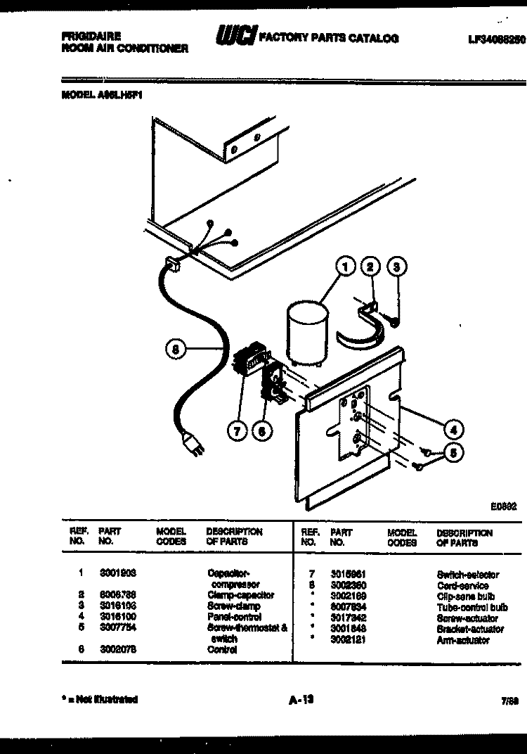 ELECTRICAL PARTS Diagram and Parts List for A06LH5F1  Frigidaire Air Conditioner