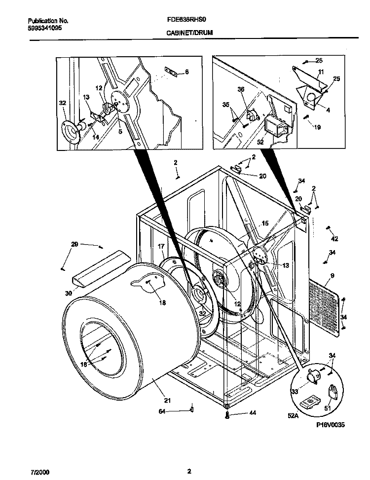 CABINET / DRUM Diagram and Parts List for FDE646RHS0  Frigidaire Dryer