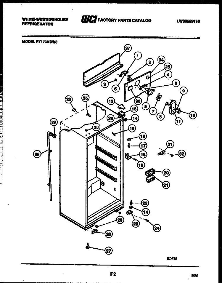 CABINET PARTS Diagram and Parts List for RT173MCD0  Frigidaire Refrigerator