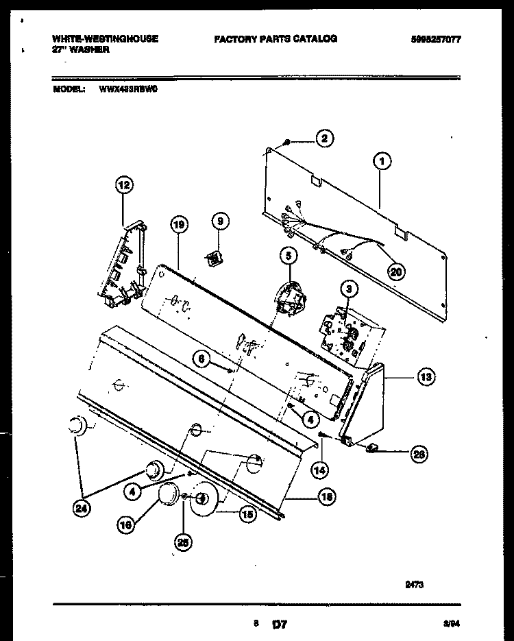 CONSOLE AND CONTROL PARTS Diagram and Parts List for WWX433RBW0  Frigidaire Washer
