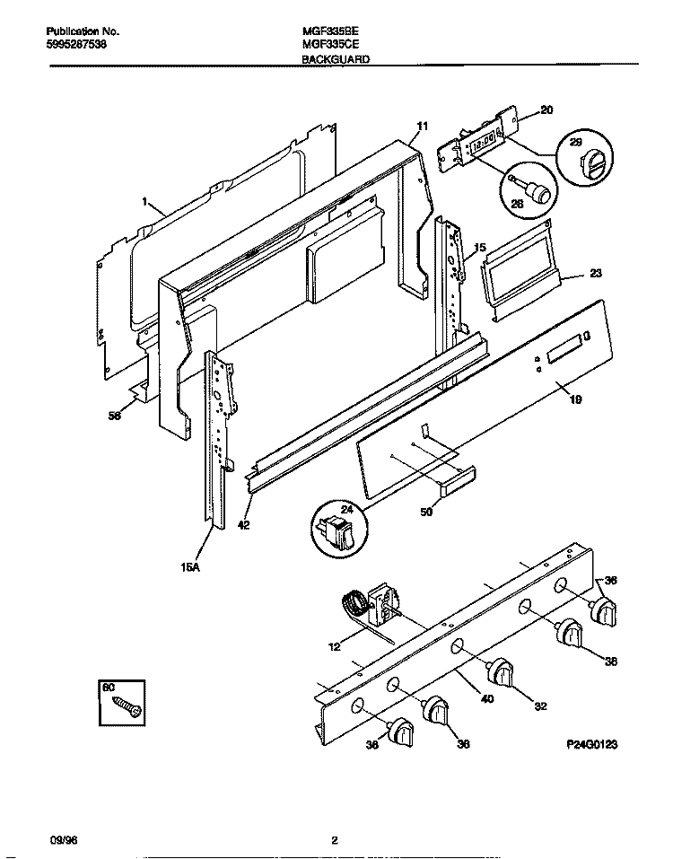 BACKGUARD Diagram and Parts List for MGF335CESA  Frigidaire Range